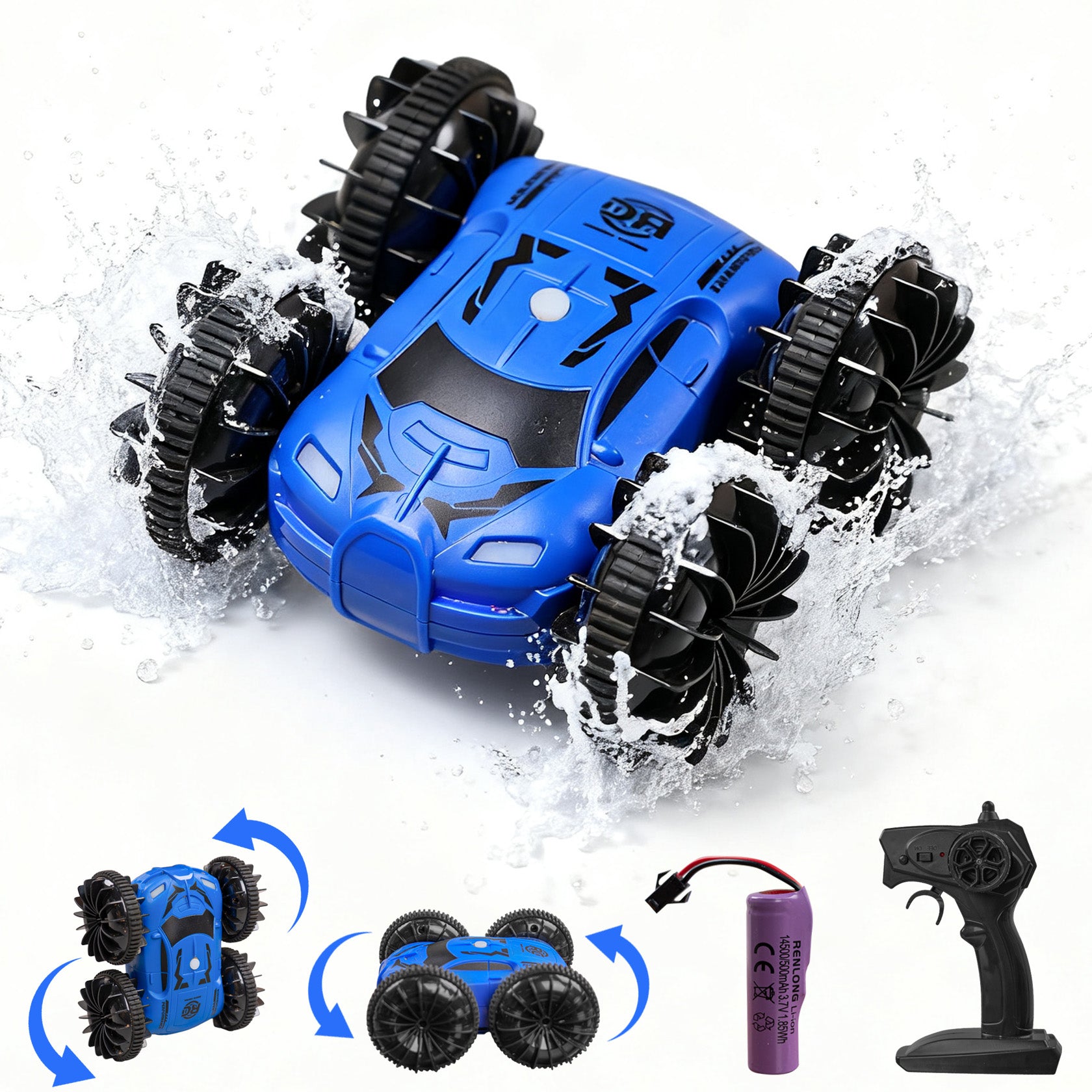 Zenkitch Amphibious Remote Control Car, RC Stunt Car, 4WD & Waterproof, Rechargeable 360° Rotating Vehicle for Kids Ages 8+