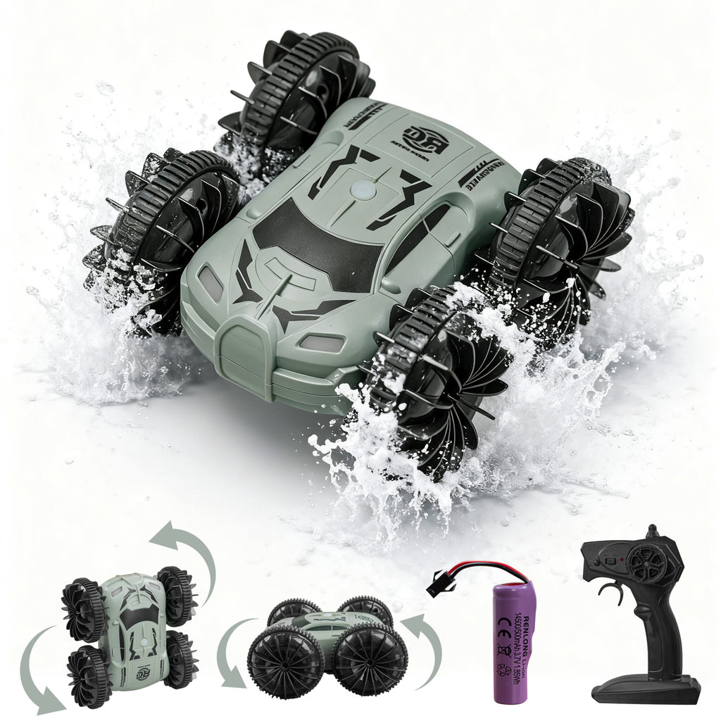 Zenkitch Amphibious Remote Control Car, RC Stunt Car, 4WD & Waterproof, Rechargeable 360° Rotating Vehicle for Kids Ages 8+