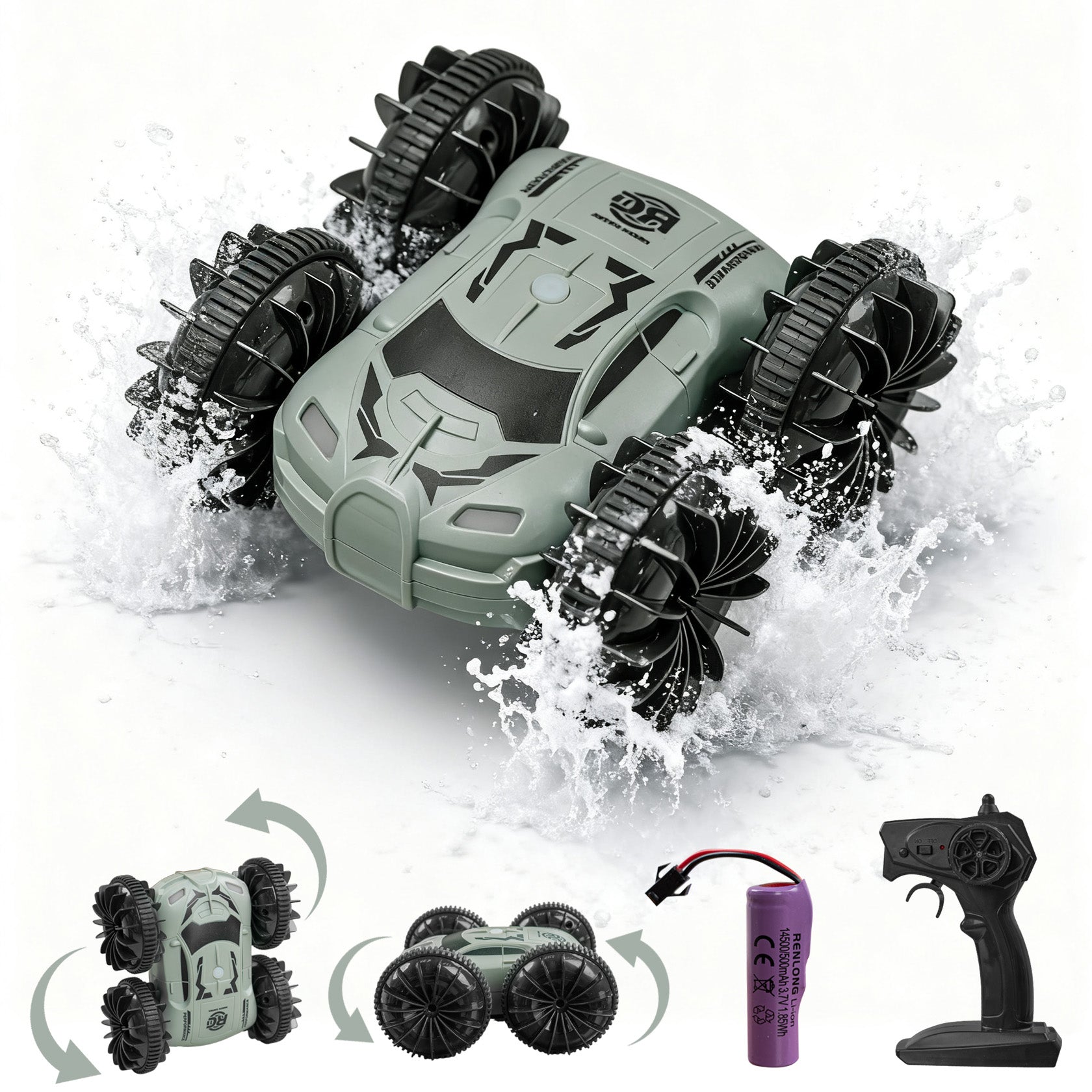 Zenkitch Amphibious Remote Control Car, RC Stunt Car, 4WD & Waterproof, Rechargeable 360° Rotating Vehicle for Kids Ages 8+