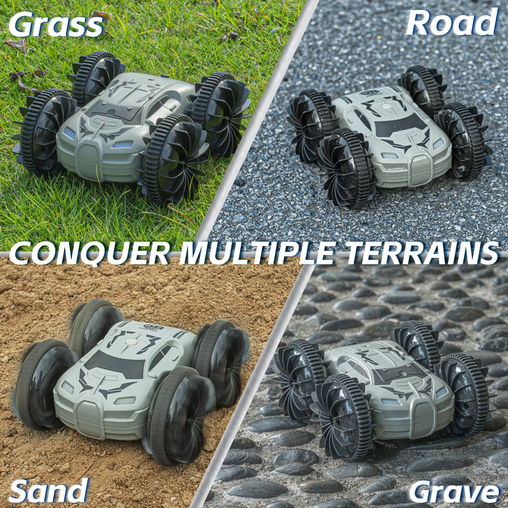 Zenkitch Amphibious Remote Control Car, RC Stunt Car, 4WD & Waterproof, Rechargeable 360° Rotating Vehicle for Kids Ages 8+