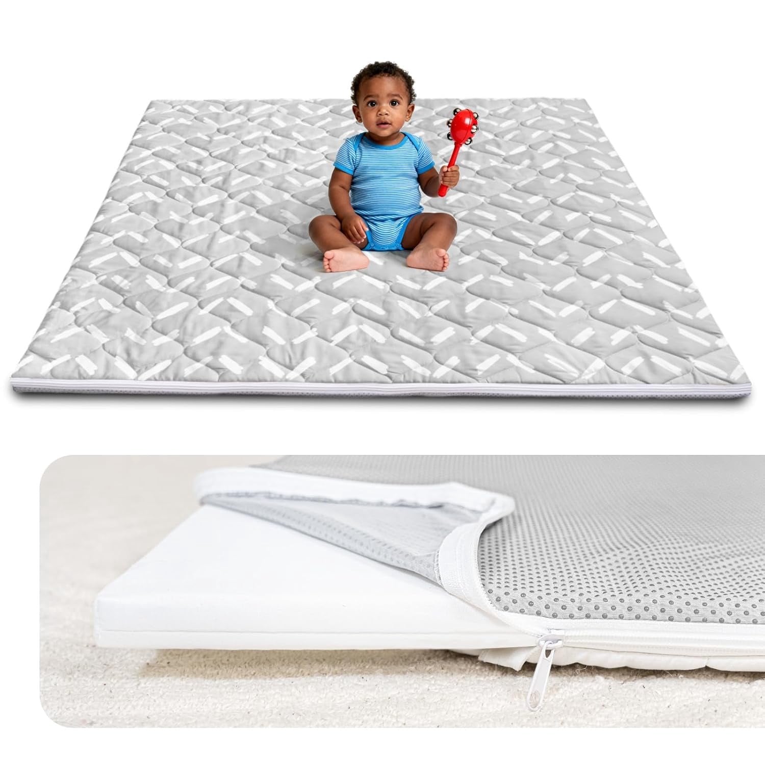 Zenkitch Baby Play Mat,Removable Washable Cover,50" × 50" ,Soft and Non-Slip for Infants and Toddlers, Suitable for Playpen and Floors