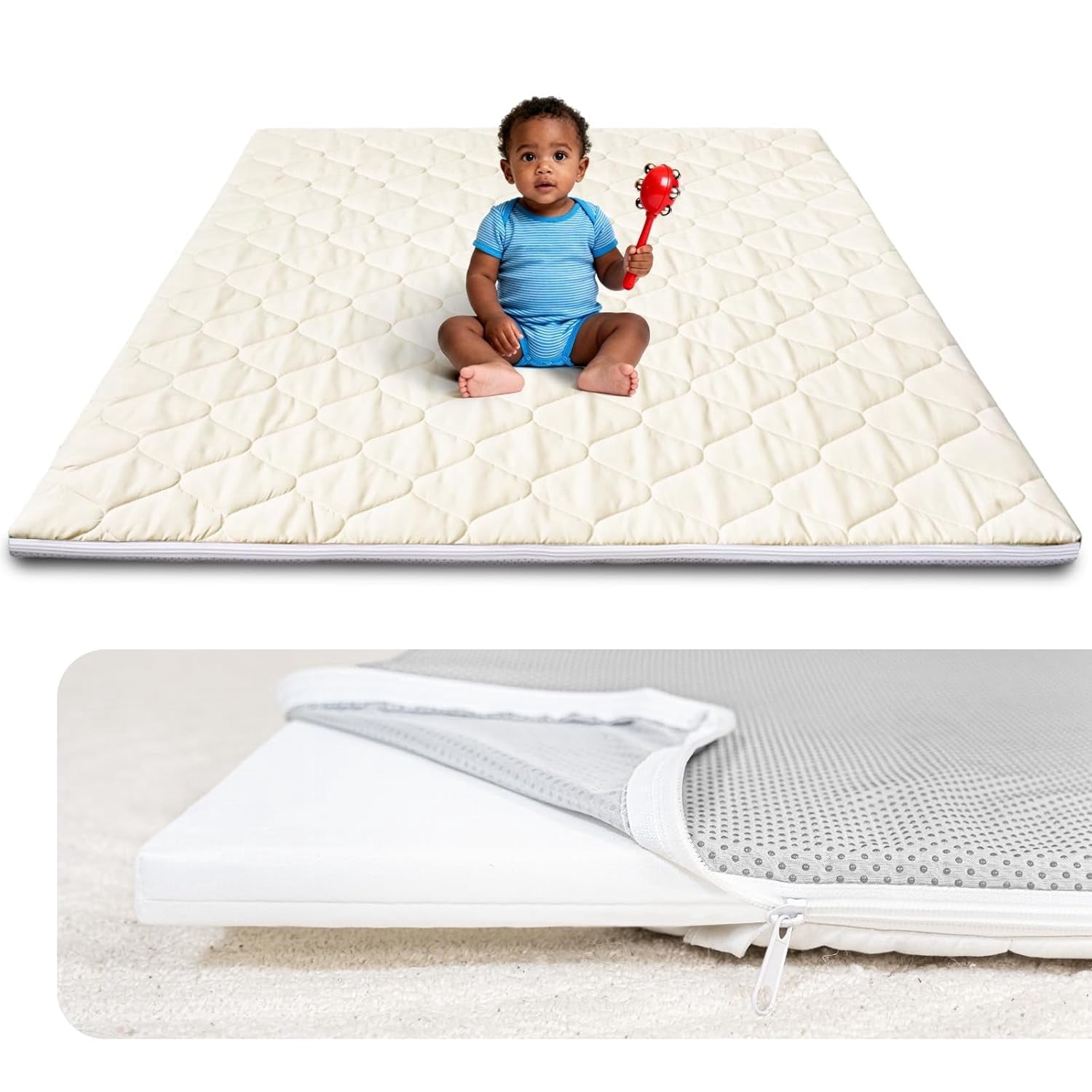 Zenkitch Baby Play Mat,Removable Washable Cover,50" × 50" ,Soft and Non-Slip for Infants and Toddlers, Suitable for Playpen and Floors