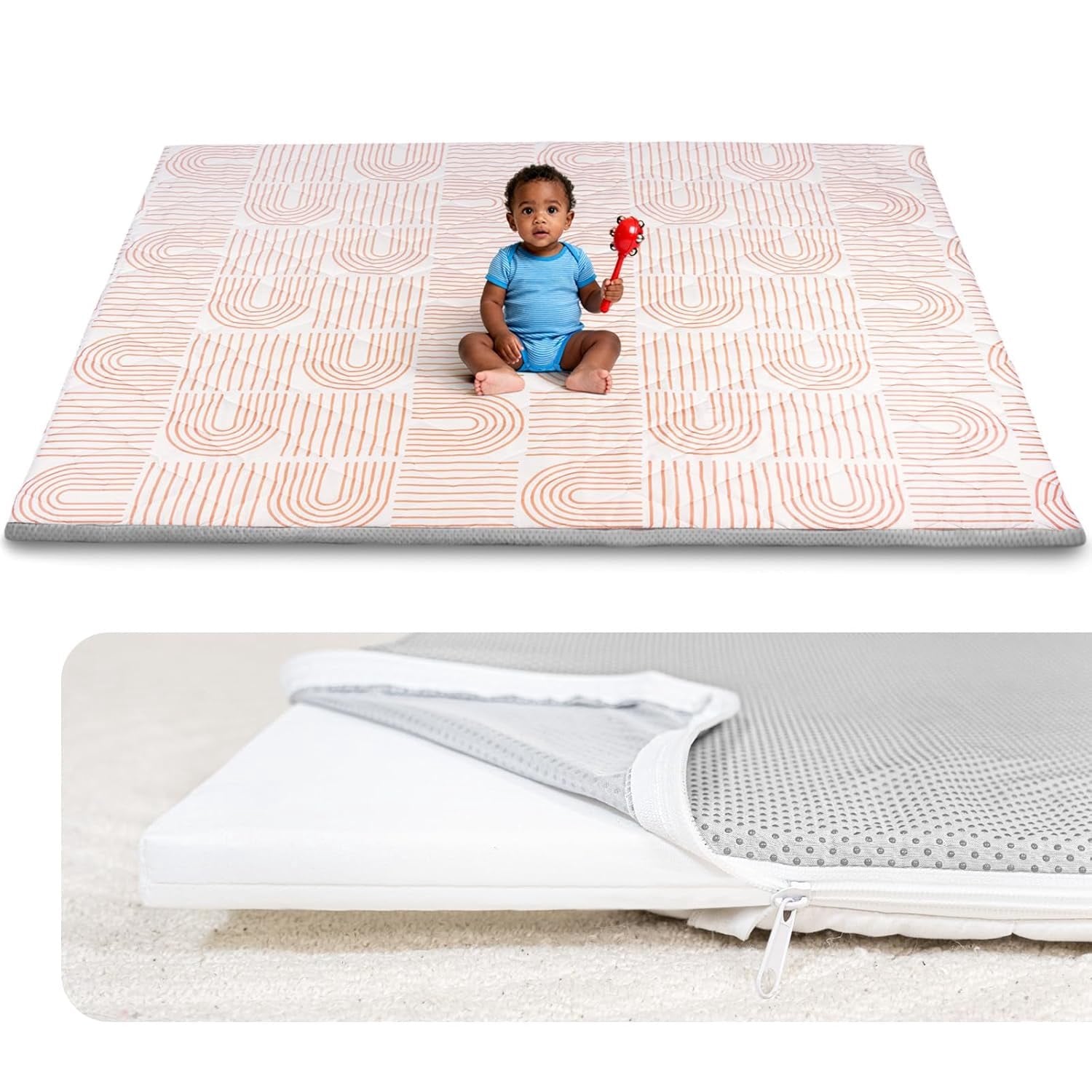 Zenkitch Baby Play Mat,Removable Washable Cover, 71" × 59", Soft and Non-Slip for Infants and Toddlers, Suitable for Playpen and Floors