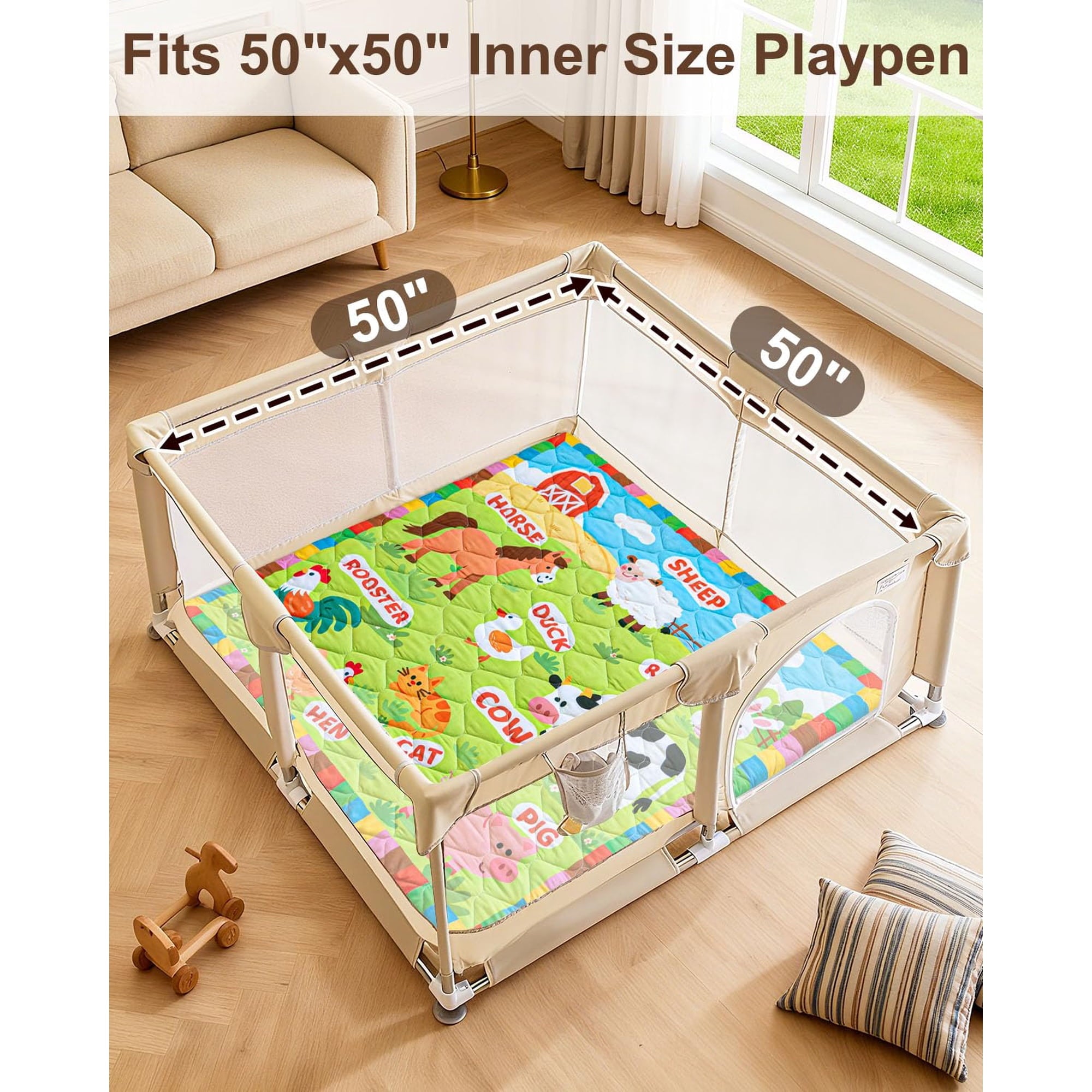 Zenkitch Baby Play Mat,Removable Washable Cover,50" × 50" ,Soft and Non-Slip for Infants and Toddlers, Suitable for Playpen and Floors